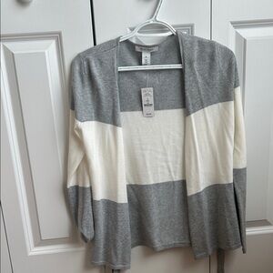 White House Black Market Gray and Cream Cardigan